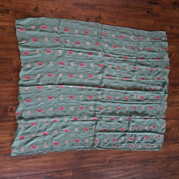 Embroidered Salwar Kameez Dupatta Long Scarf 100% Cotton Green Party Wear Dress - Picture 5 of 6